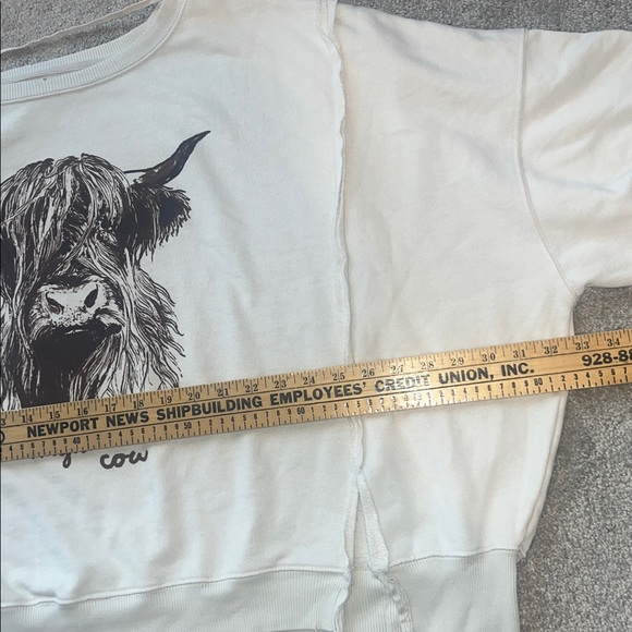 Free People "Highland Cow" Graphic Camden Pullover Size Small - Picture 4 of 4